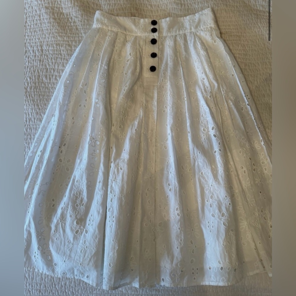 Ann Taylor White Midi Eyelet Skirt